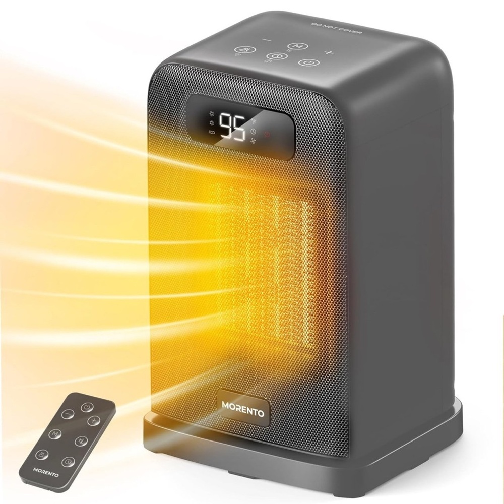 1500W Small Desk Heater with Remote, Thermostat, 4 Modes, 12H Timer